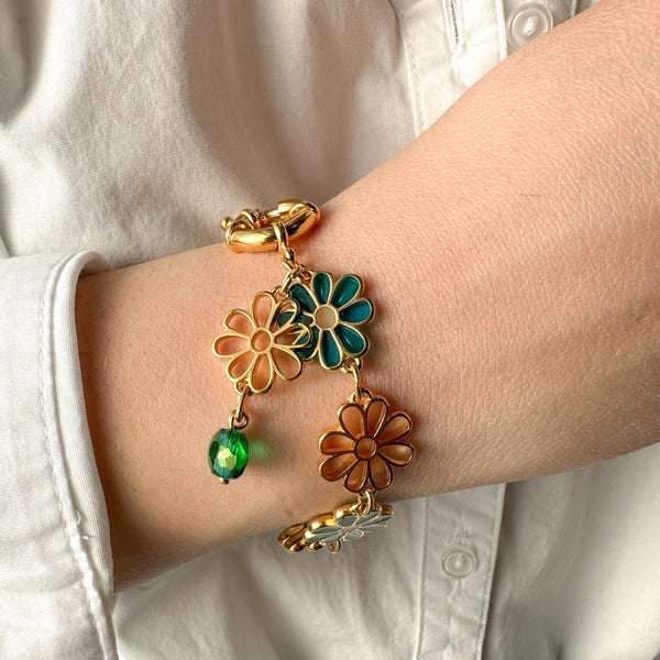 Βραχιόλι με σχέδιο μαργαρίτα και σμάλτο