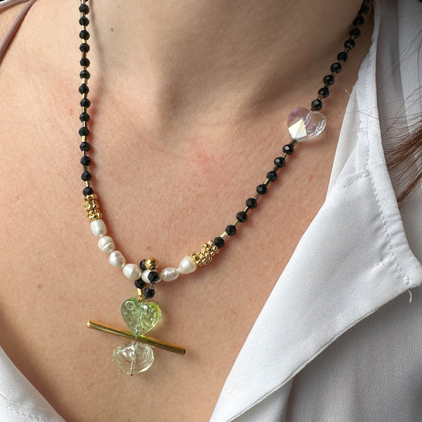 Κολιέ με Κρύσταλλα, Μαργαριτάρια Καλλιέργειας & Λευκή Κρυστάλλινη Καρδιά