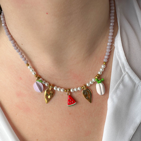 Κολιέ με Λευκές Περλίτσες και Φρούτα
