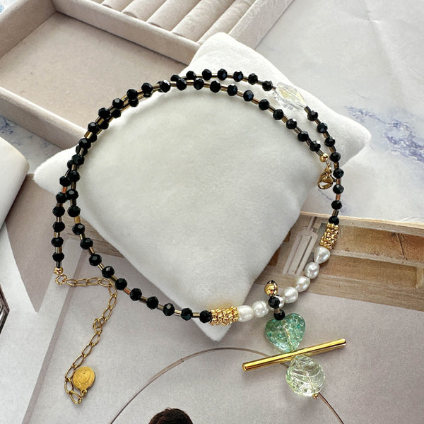 Κολιέ με Κρύσταλλα, Μαργαριτάρια Καλλιέργειας & Λευκή Κρυστάλλινη Καρδιά