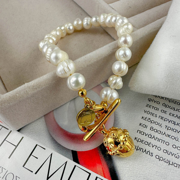 Βραχιόλι με Μαργαριτάρια Καλλιέργειας & Χρυσό Κούμπωμα T-Bar – Elegant & Timeless Design