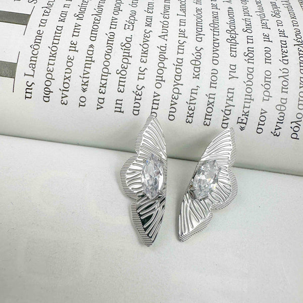 Σκουλαρίκια Πεταλούδα με Ζιργκόν σε Ασημί Απόχρωση