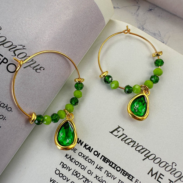 Χρυσά Σκουλαρίκια Κρίκοι με Σταγόνα και Κρύσταλλα – Elegant & Fresh Design