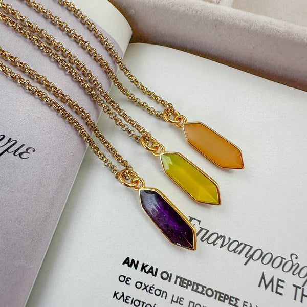 Κολιέ Ατσάλινη Αλυσίδα με Γεωμετρικό Κρεμαστό Μοτίφ – Minimal & Colorful Design