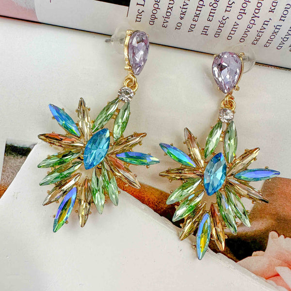 Σκουλαρίκια Statement Λουλούδι με Πράσινο και Μπλε