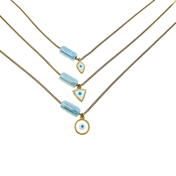 Κολιέ αλυσίδα με σιελ κύλινδρο και ματάκι