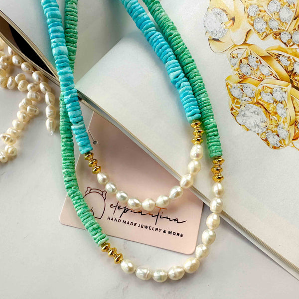 Κολιέ με μαργαριτάρια καλλιέργειας και Κοχύλι ροδέλα