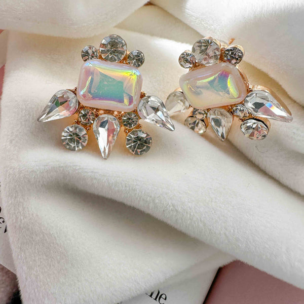 Σκουλαρίκια Ιριδίζουσα Πέτρα & Διάφανα Ζιργκόν