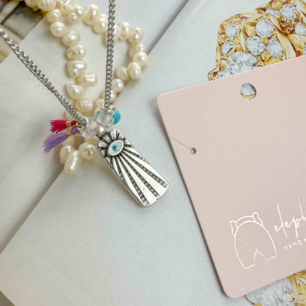 Κολιέ αλυσίδα Ασημί Ταυτότητα μάτι με φουντάκια