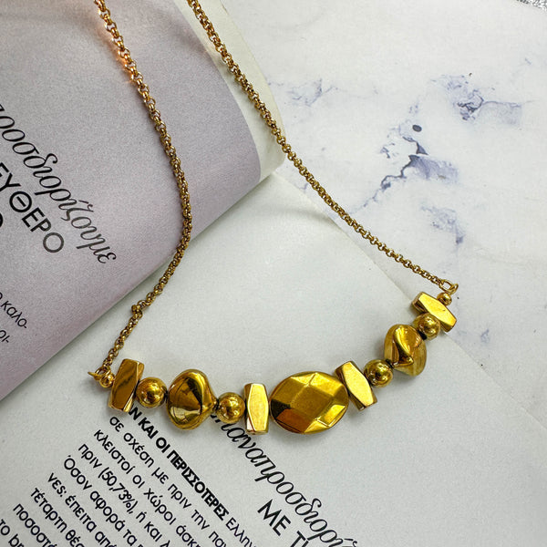 Κολιέ με Αιματίτες & Ατσάλινη Αλυσίδα – Geometric & Modern Design