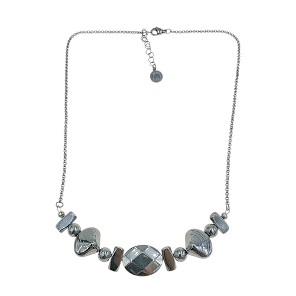 Ασημί Κολιέ με Αιματίτες & Ατσάλινη Αλυσίδα – Minimal & Modern Design