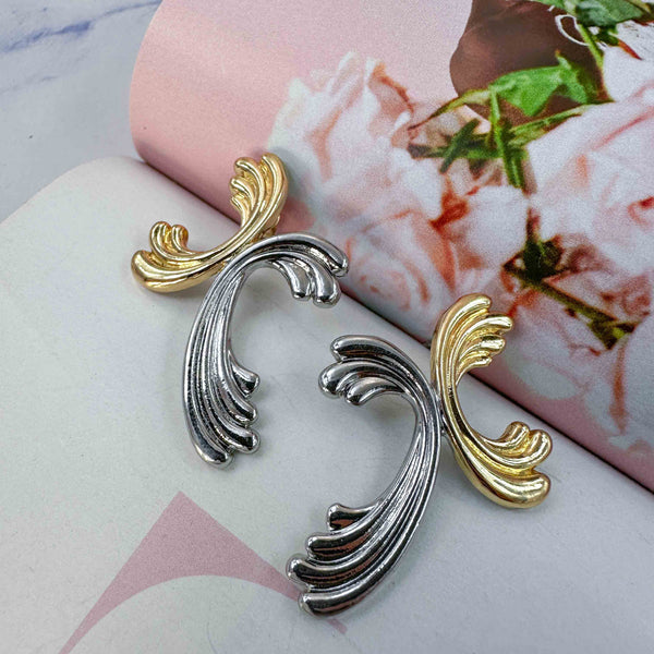 Σκουλαρίκια Σταυρός Κύμα Ατσάλι Δίχρωμα