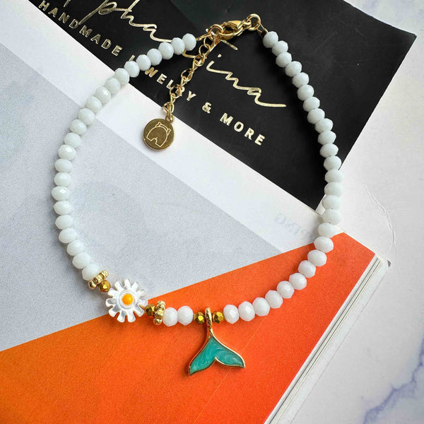 Βραχιόλι ποδιού με Ουρά Γοργόνας, Μαργαρίτα και κρύσταλλα