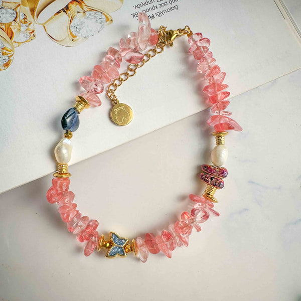 Βραχιόλι ποδιού με Πεταλούδα και ροζ πέτρες