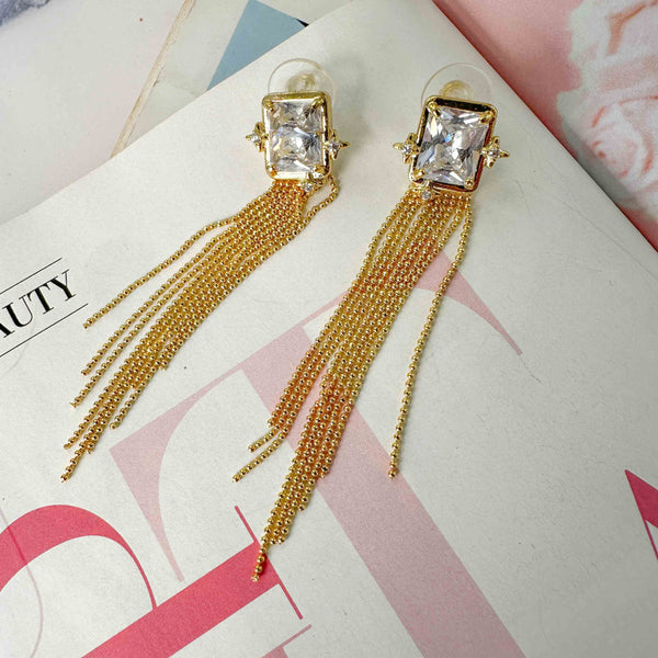 Σκουλαρίκια Χρυσά Μακριά με Κρύσταλλο