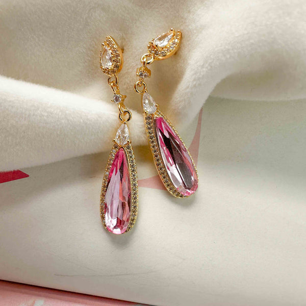 Σκουλαρίκια Μακριά Δάκρυ Ροζ με Ζιργκόν