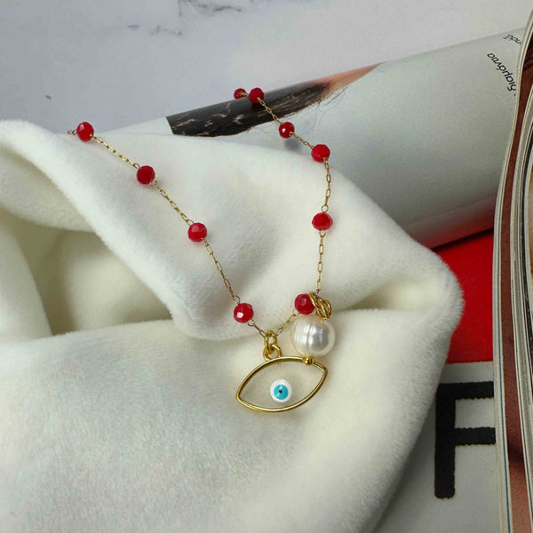 Ροζάριο Με Κόκκινα Κρύσταλλα και Ματάκι Βιτρώ