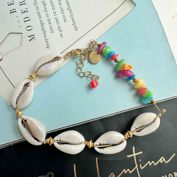 Βραχιόλι ποδιού με κοχύλια και ημιπολύτιμες πέτρες