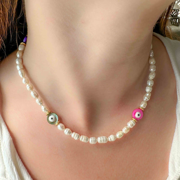 Κολιέ με μαργαριτάρια καλλιέργειας Βαρελάκι και Ματάκια Φίλντισι