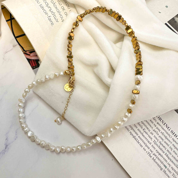 Κολιέ Mix & Match Μαργαριτάρια με Χρυσούς Αιματίτες