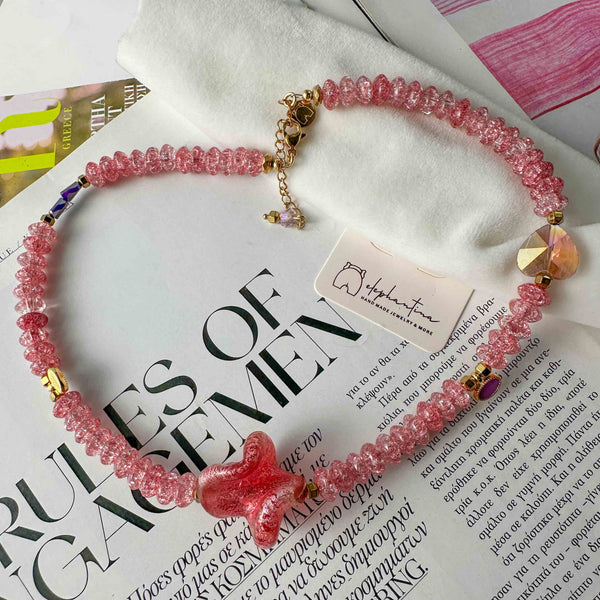 Κολιέ με Μουράνο Πετρά & Κρυστάλλινες Ροδέλες