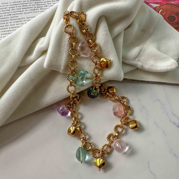 Κολιέ με Πολύχρωμες Χάντρες και Εντυπωσιακή Χρυσή Αλυσίδα