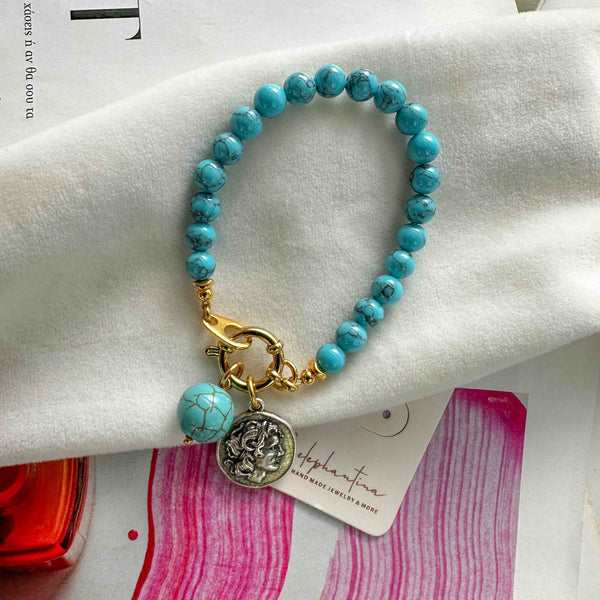 Βραχιόλι με Τιρκουάζ Χάντρες & Νόμισμα Διπλής Όψης