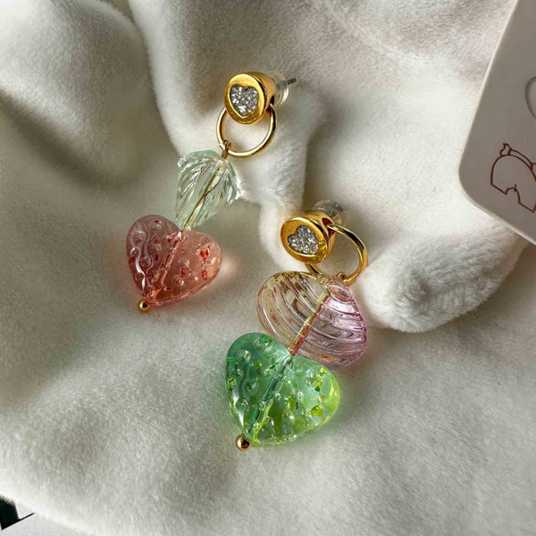 Σκουλαρίκια με Πολύχρωμες Γυάλινες Χάντρες και Λάμψη