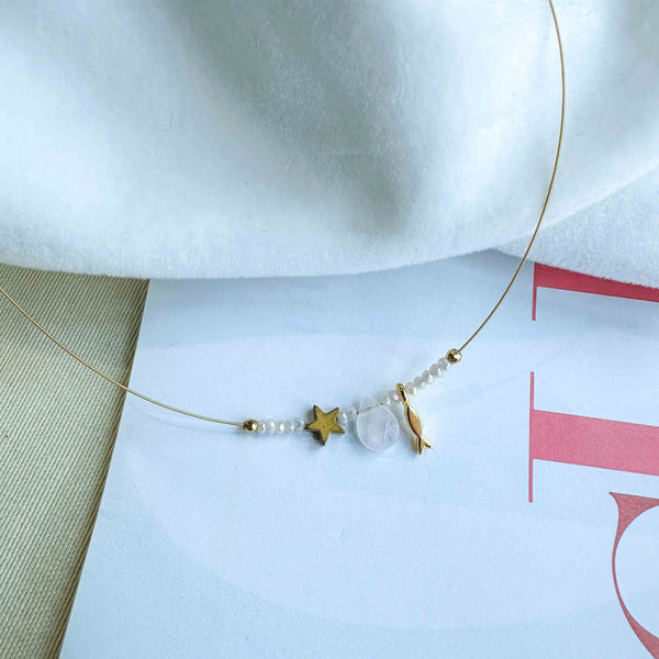 Κολιέ από ατσάλι Ψαράκι με ημιπολυτιμες πέτρες