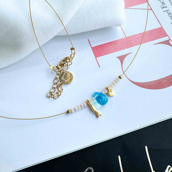 Κολιέ από ατσάλι Ψαράκι και μπλε σταγόνα