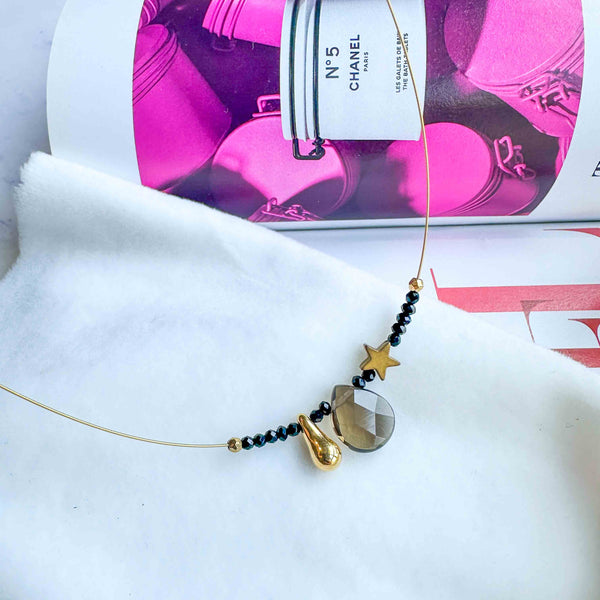 Κολιέ από ατσάλι Σταγόνες με μαύρα κρύσταλλα