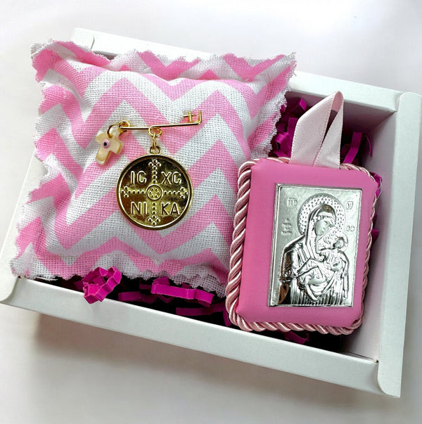 Baby Kit Νεογέννητου Κοριτσιού - Παραμάνα IC.XC NIKA  & Εικόνα Παναγίας-Χριστού