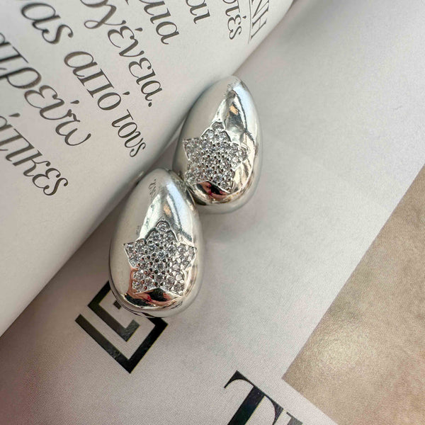 Σκουλαρίκια Σταγόνα Ασημί με Αστέρι Ζιργκόν