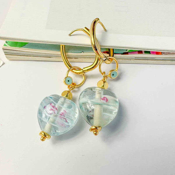 Σκουλαρίκια Μurano Καρδιές με ματάκι