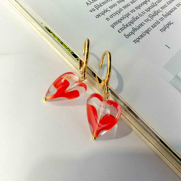 Σκουλαρίκια κρίκοι κόκκινες Καρδιές