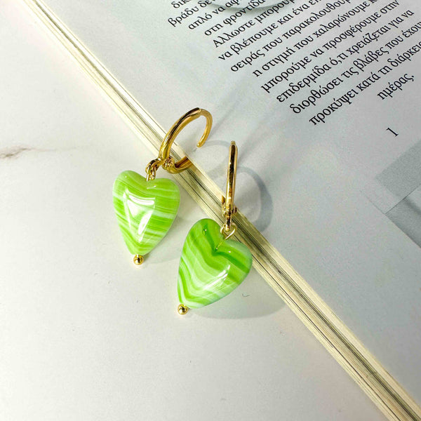 Σκουλαρίκια κρίκοι πράσινες Καρδιές