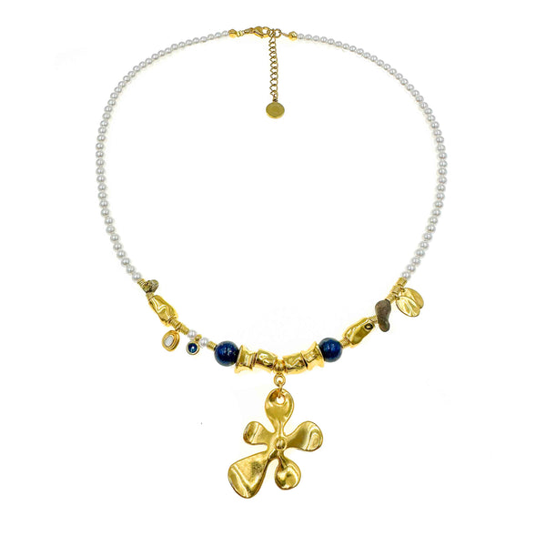 Κολιέ κρεμαστό Λουλούδι με πέρλες