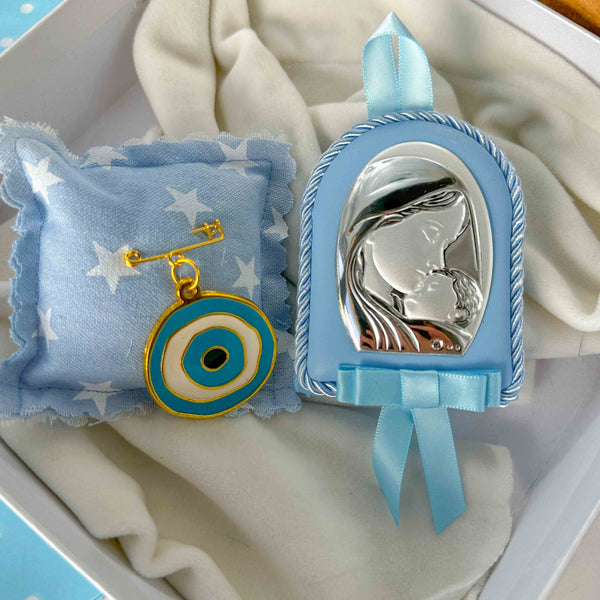 Σετ Δώρου Νεογέννητου Αγοριού με Εικόνα & Παραμάνα Μάτι Με Σμάλτο