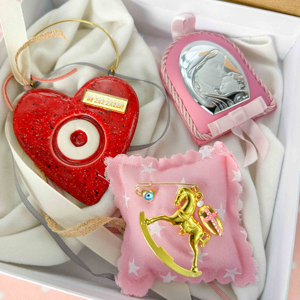 Σετ Δώρου Κοριτσιού με Εικόνα Ασήμι 925, Κεραμικό Καρδιά & Παραμάνα Αλογάκι