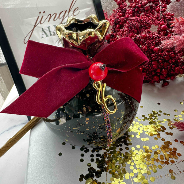 Επιτραπέζιο Γούρι Ρόδι Μαύρο με Φιόγκο (11x11)