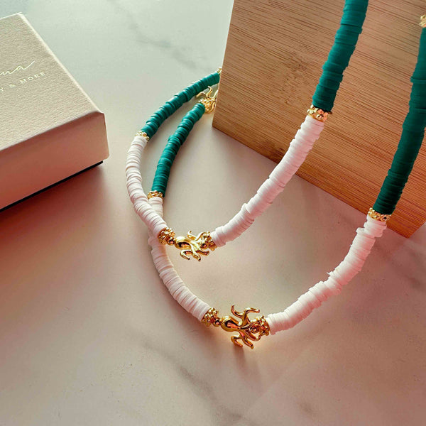 Κολιέ χταπόδια με πράσινο-λευκό ροδέλες