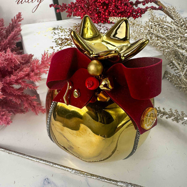 Επιτραπέζιο Γούρι Χρυσό Ρόδι με κόκκινο Φιόγκο (10x14)