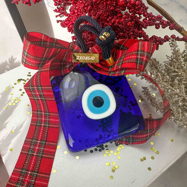 Γούρι 2026 Σπίτι Γυάλινο Με Ματάκι Και Κορδέλα “Σχολείο”