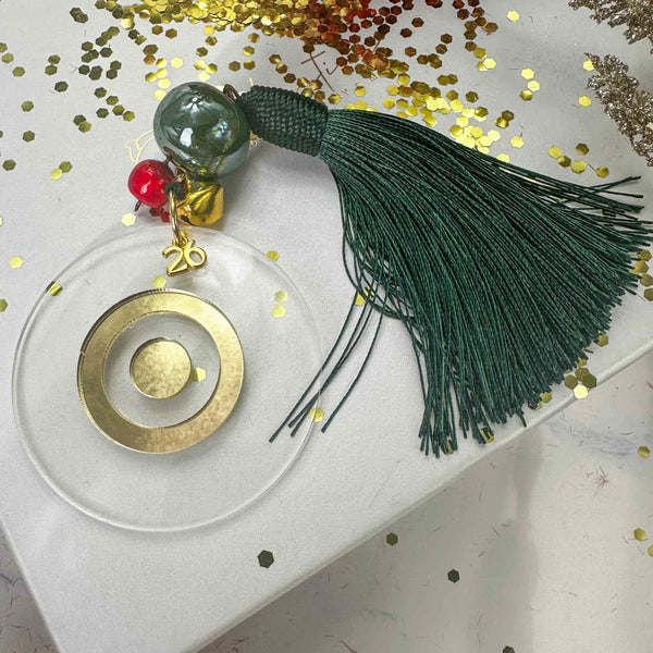 Επιτραπέζιο Γούρι Plexiglass Μάτι με Χρυσές Λεπτομέρειες & Πράσινη Φούντα – 2026