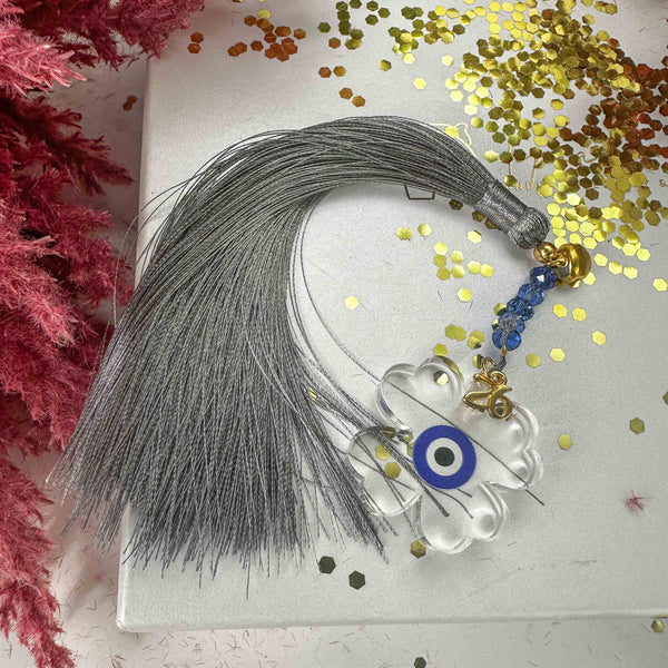 Γούρι Plexiglass Τριφύλλι Μάτι με Φούντα & Μπλε Κρύσταλλα – 2026