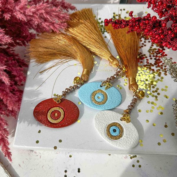 Κεραμικά Μάτια Γούρια 2026 με Φούντα και Κρύσταλλα