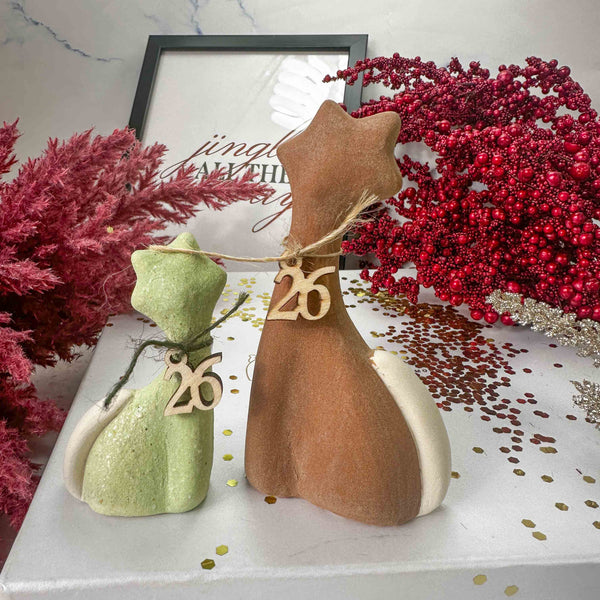 Κεραμικό Γούρι 2026 Γάτες - Coffee & Green Pastel