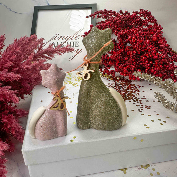 Κεραμικό Γούρι 2026 Γάτες - Green & Purple Pastel