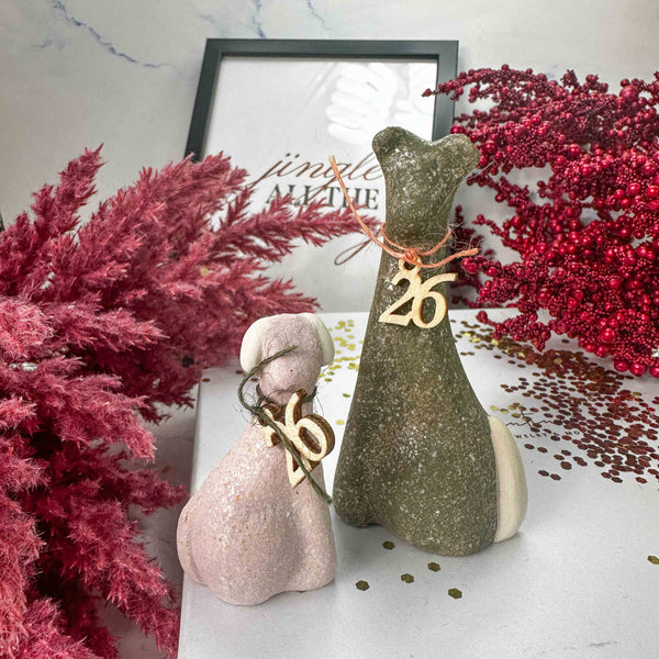 Κεραμικό Γούρι 2026 Σκυλάκια με Glitter - Olive & Purple