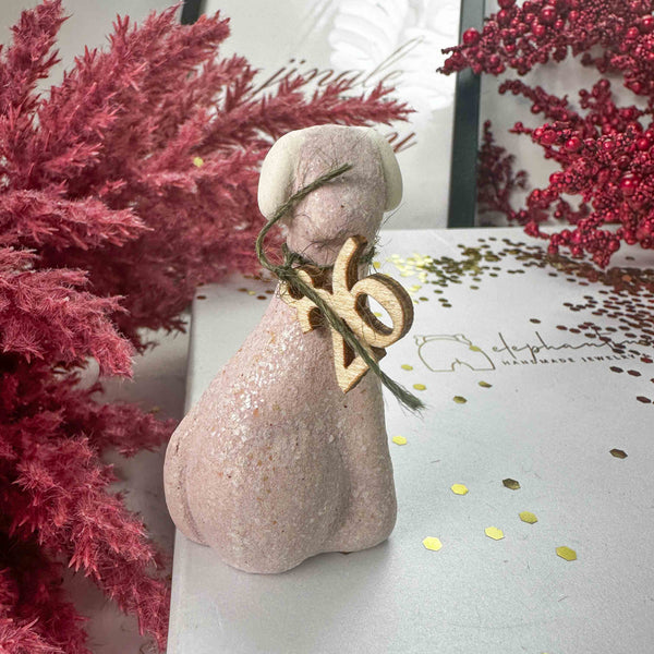 Κεραμικό Γούρι 2026 Σκυλάκια με Glitter - Olive & Purple